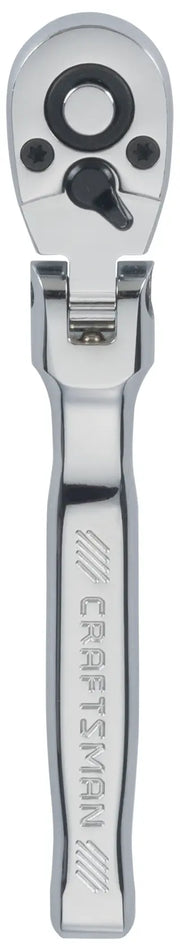 Photo of Craftsman flex head ratchet, silver finish, straight-on angle, SKU CMMT99440, hand tool category.