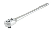 Photo of Craftsman CMMT99441 chrome-finish long handle ratchet, angled on white background.
