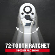 Craftsman ratchet 72-tooth, 5 degree arc swing, top view, SKU CMMT99441, graphics category