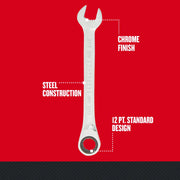 Craftsman ratcheting combination wrench CMMT99755, steel construction, chrome finish, 12-point standard design, front view.