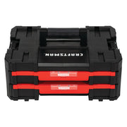 Photo of Craftsman tool box CMST17804 with two red VersaStack drawers, front angle, black casing.