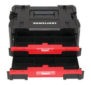 Craftsman CMST17804 black and red storage organizer with two open drawers, front angle photo.