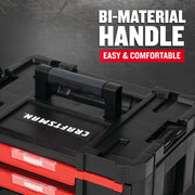 Photo of Craftsman toolbox CMST17804 with black bi-material handle, front angle, red VersaStack drawers visible.