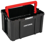 Photo of Craftsman CMST17809 black plastic tool tote with red handle, angled view on white background.