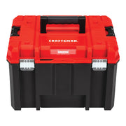 Craftsman CMST17825 black and red plastic tool box with top handle, front angle, white background.