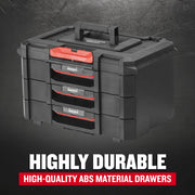 Craftsman CMST21405 tool chest with red and black ABS drawers, angled view on dark background.