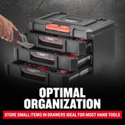 Photo of Craftsman drawer tool organizer CMST21405 with three open black drawers storing hand tools.