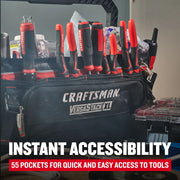 Photo of CRAFTSMAN tool bag CMST21450 VersaStack XL filled with red and black handle tools, showing multiple pockets.