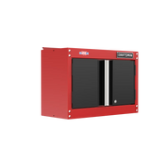 Craftsman CMST21802RB red wall cabinet with black sliding doors, angled front view, photography product.