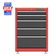 Front view photo of Craftsman red and black tool chest CMST22602RB with five drawers on white background.