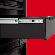 Photo of Craftsman tool chest drawer showing metal slide detail, black finish, CMST22654BK.