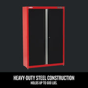 Craftsman CMST24800RB steel storage cabinet, red and black, front angle, heavy-duty construction.