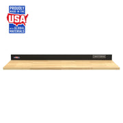 Front view of Craftsman wooden workbench top with black back panel, SKU CMST25302BK.