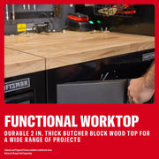 CRAFTSMAN worktop, butcher block wood, SKUs 0-29-808, CMST32602RB, CMST32602BG, CMST32602WG, functional workspace.