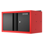 Red and black Craftsman wall-mounted storage cabinet with two doors, shown from an angled front view.