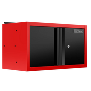 A red and black wall-mounted storage cabinet with a lockable door and the CRAFTSMAN logo on the upper right corner.