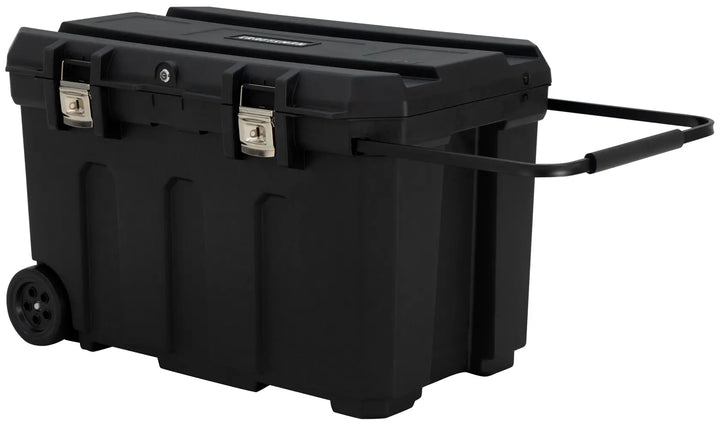 Craftsman CMST37025-3CR22 rolling black tool chest with metal latches and extended handle, side angle photo