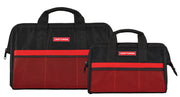 Photo of two Craftsman tool bags, black with red mesh fronts, SKU CMST513518, front angle, white background.