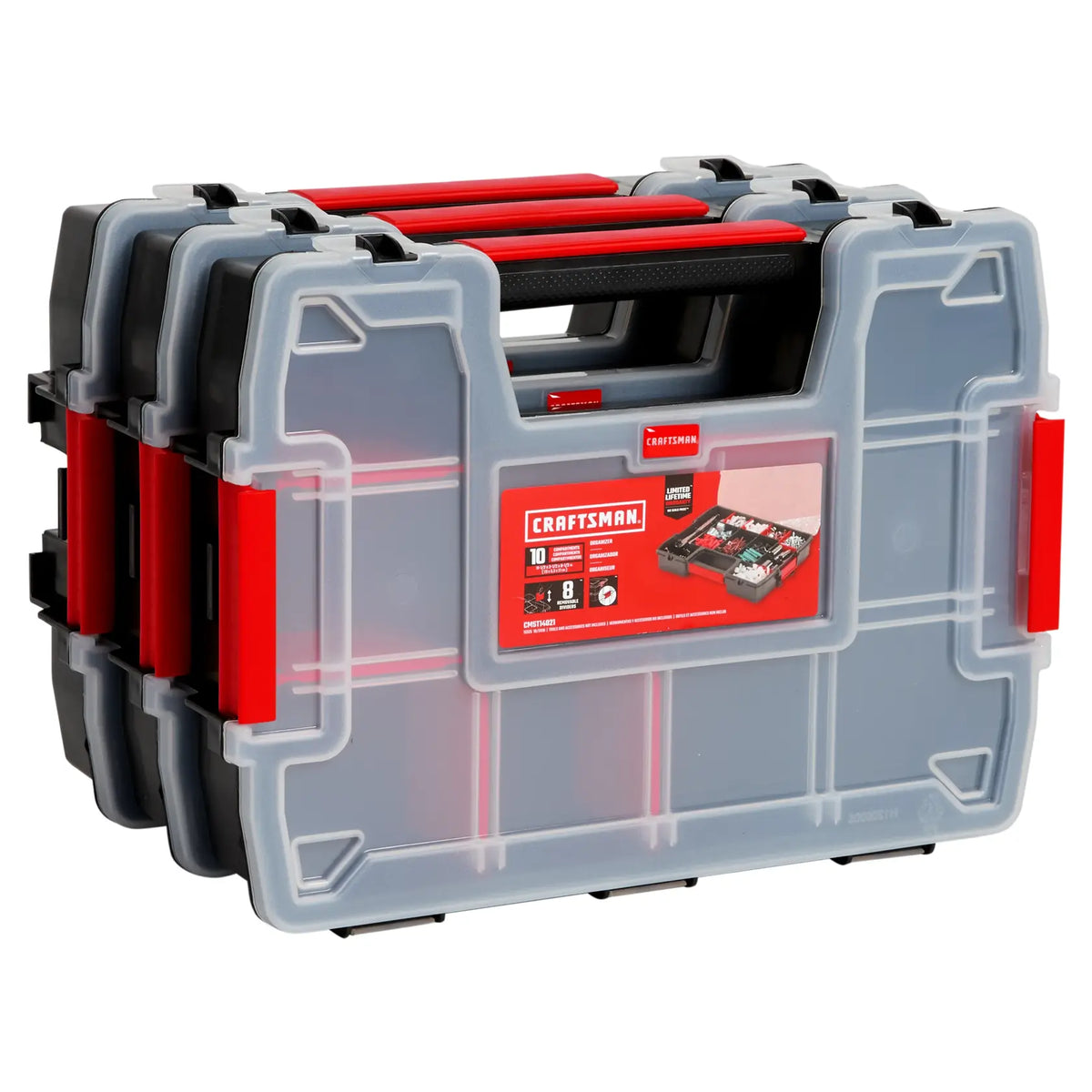 Front angle photo of Craftsman storage organizer set with red handles, SKU CMST60964M.