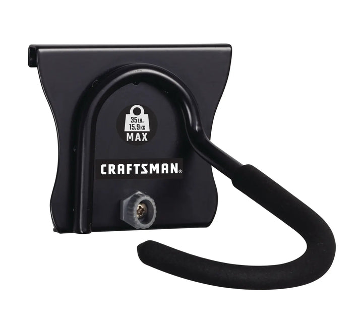 Front angle photo of Craftsman wall hook CMST82616VT with black padded arm and 35 lb max capacity.