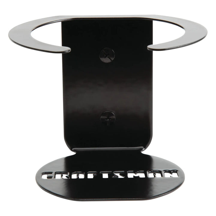 Front-facing photo of Craftsman metal cup holder, SKU CMST82694, with cutout logo on the base, black finish.