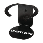 Photo of CRAFTSMAN wall-mounted hose holder, black metal, SKU CMST82694, front angle on white background.