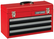 Front angle photo of Craftsman red metal toolbox with handle, three drawers, SKU CMST98245RB.