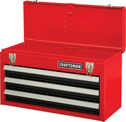 Photo of CRAFTSMAN red metal tool chest with three drawers, SKU CMST98245RB, shown from front angle.