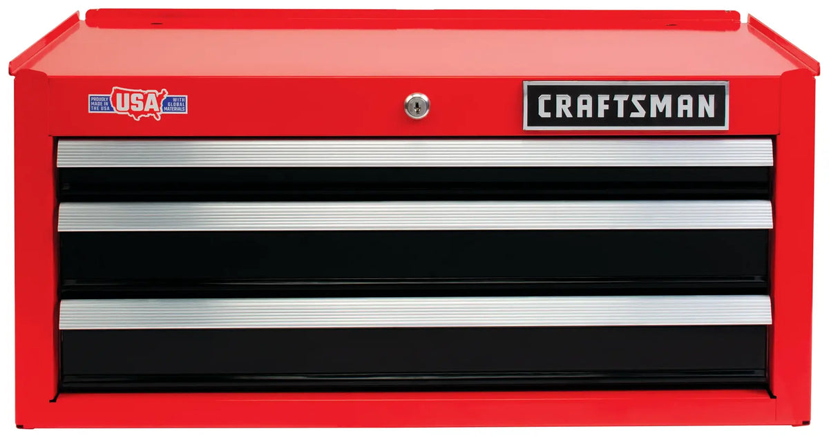 Front angle photo of Craftsman red tool chest with three drawers, SKU CMST98246RB.
