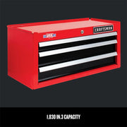Craftsman red metal tool chest with three drawers, front angle, CMST98246RB, graphics category.