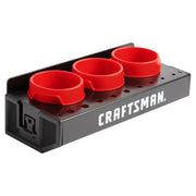Craftsman CMST98255 black tool organizer with three red cup holders, front angle on white background.