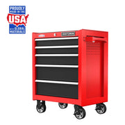 Craftsman red rolling tool chest with five drawers, side handle, CMST98264RB, front angle on white background.