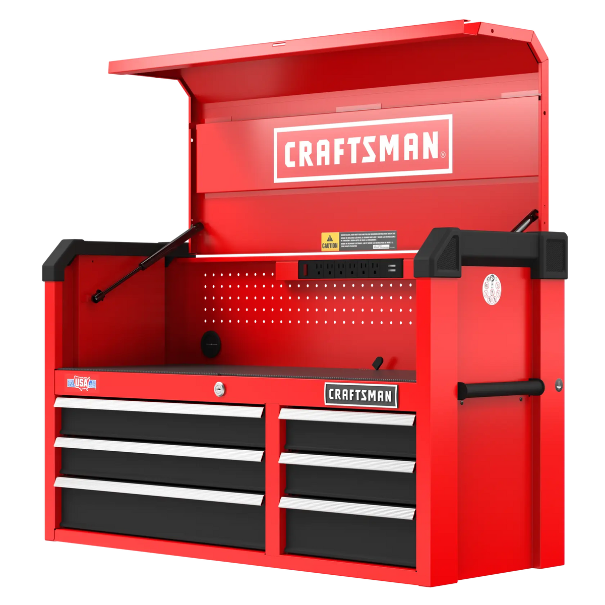 Front angle photo of Craftsman red tool chest with open top, drawers, and SKU CMST98269RB.