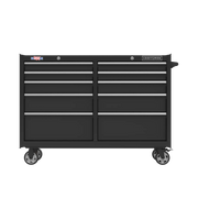 Front view of Craftsman black tool chest with 10 drawers and casters, SKU CMST98273BK.