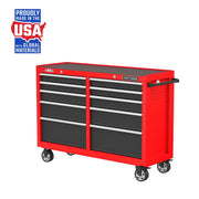 Craftsman red rolling tool chest with eight drawers, side handle, SKU CMST98273RB, front angle photo.