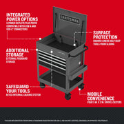Photo of Craftsman rolling tool chest CMST98276GB with open lid, multiple drawers, pegboard, and caster wheels.