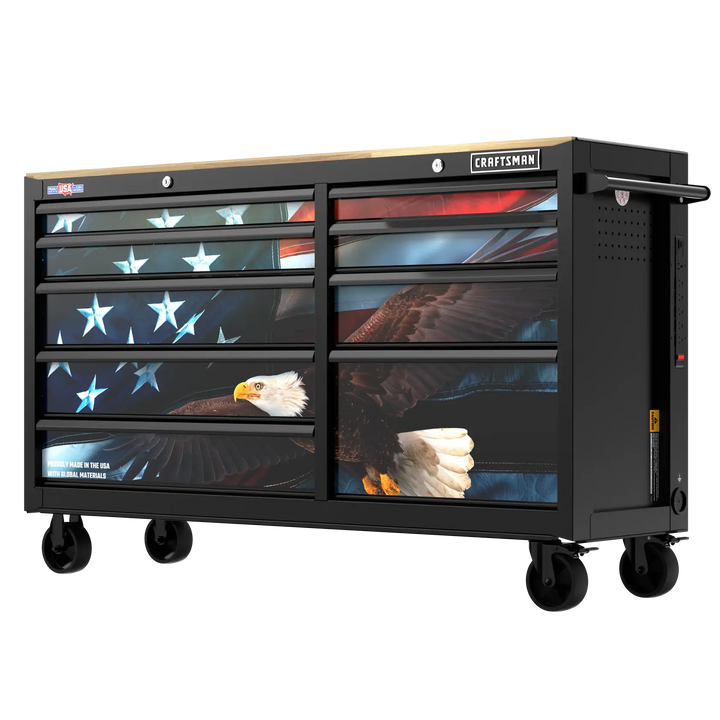 Craftsman tool chest CMST98279P with American flag and eagle graphics, front angle on white background.