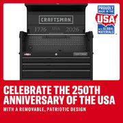 Craftsman CMST98281P graphics showing a black tool chest with '1776 USA 2026' and 'Made in the USA' badge, front angle.