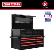 Craftsman black tool chest with red drawers, V Series branding, SKU CMSTVS4108BK, front angle on white background.