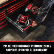 Photo of CRAFTSMAN CMSTVS6311BK graphics showing a deep tool chest drawer holding red power tools.