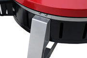 Photo of CRAFTSMAN CMXBHBB17003 grill leg and red lid, close-up angle on white background.