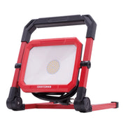 Photo of Craftsman LED work light CMXELAYMPL1027, red and black, shown at front angle on white background.
