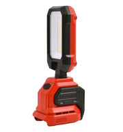 Photo of Craftsman LED work light CMXELAYMPL1070, red and black, angled view on white background.