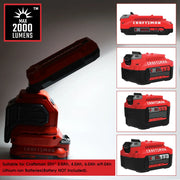 Photo of Craftsman portable LED work light CMXELAYMPL1070, max 2000 lumens, with compatible V20 battery options.