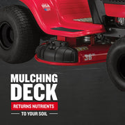 Photo of Craftsman lawn mower 36-inch mulching deck detail, SKU CMXGRAM201302, with text highlighting nutrient return.