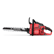 Photo of a Craftsman CMXGSAMY42N8 18-inch gas-powered chainsaw, side view on white background.