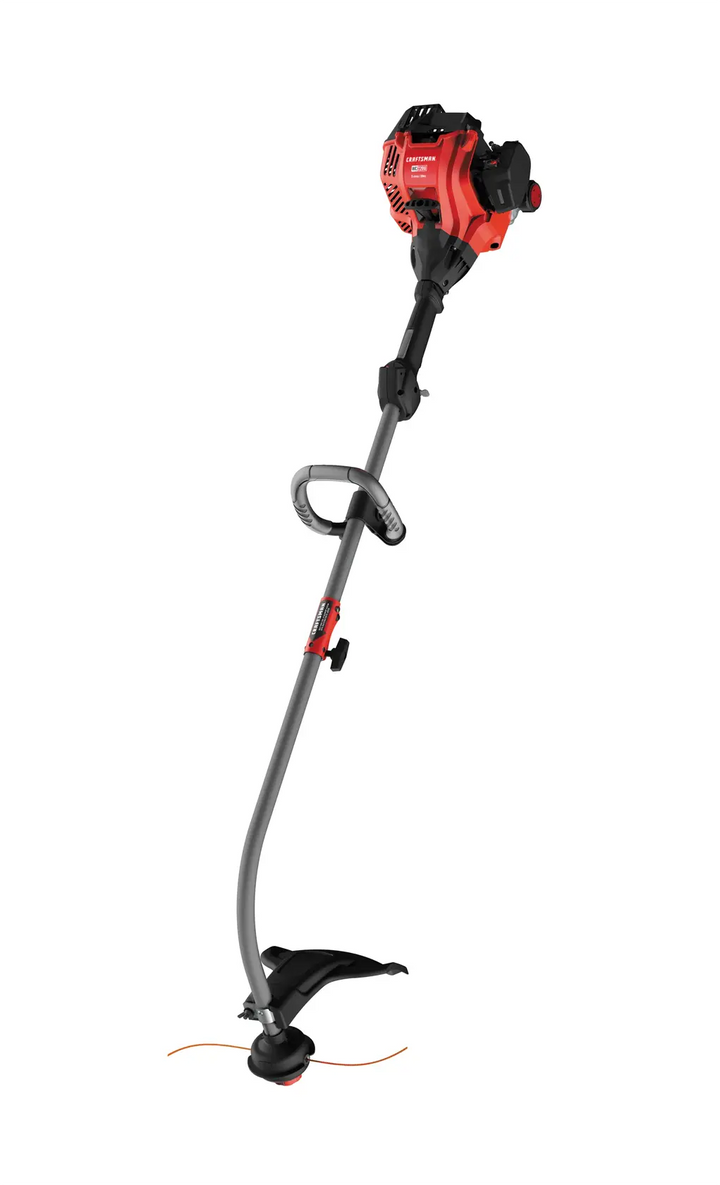 Craftsman gas string trimmer CMXGTAMDCS25, red and black, side angle on white background.