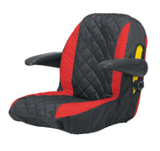 Craftsman quilted black and red seat cover with armrests, side view, SKU CMXGZAA52002201.