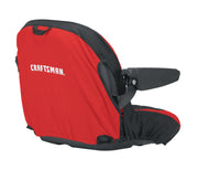Photo of Craftsman seat cover CMXGZAA52002301 for a lawn tractor, red and black, rear angle on white background.