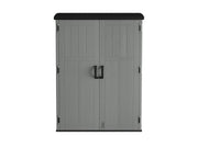 Front view photo of Craftsman CMXRCSCBMSC5752 gray outdoor storage cabinet with double doors and black handles.
